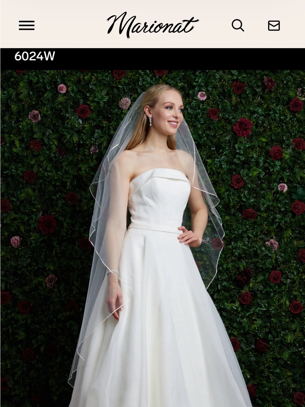 Marionat Floor Length Waltz Ivory Veil w satin ribbon edge